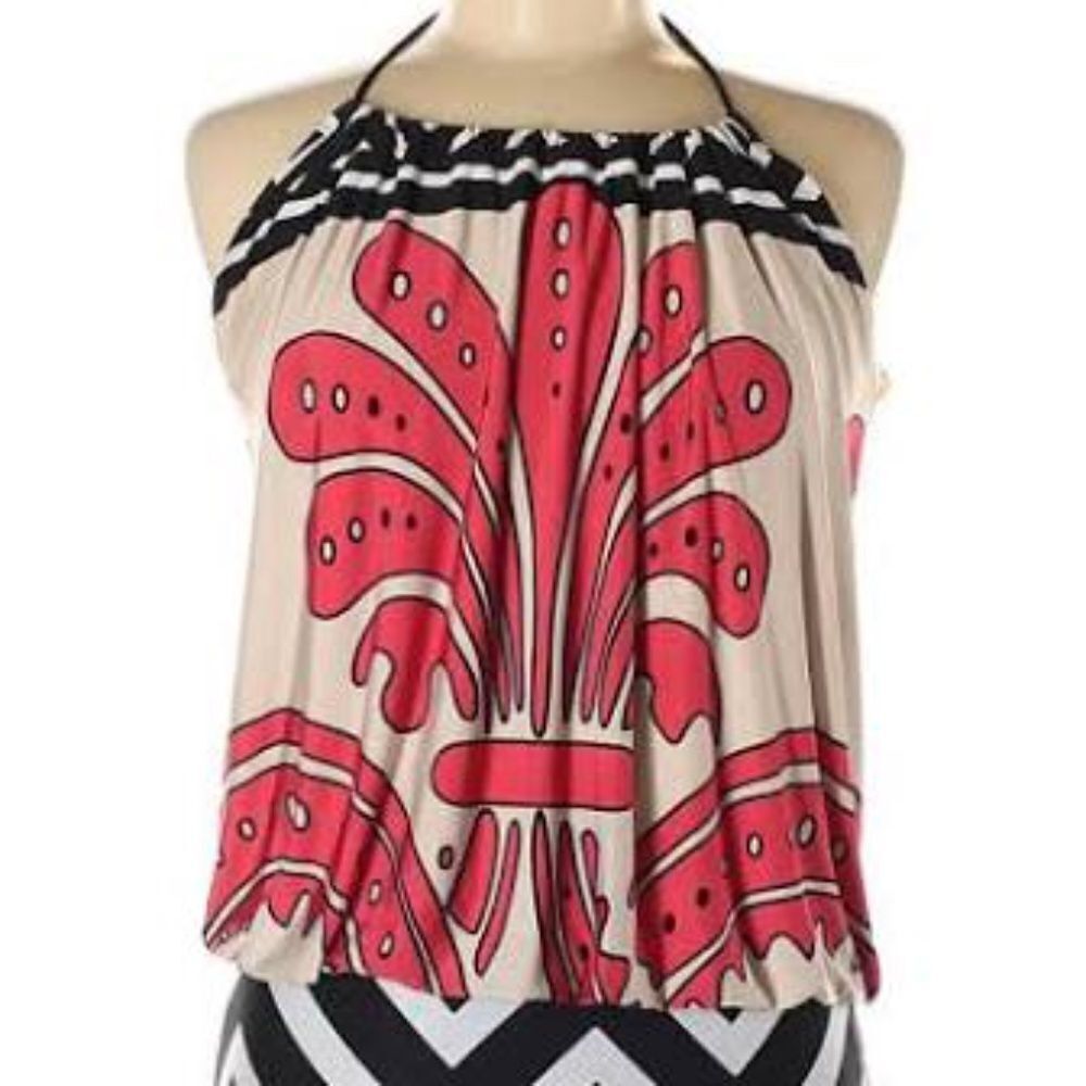 Analili Stripe/Print Halter‎ Top Sz S NWT